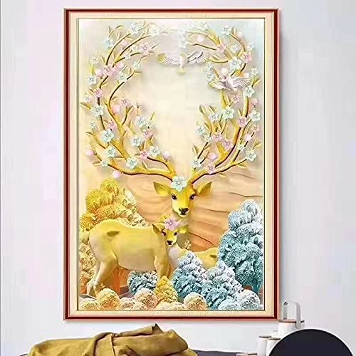 Broderie diamant kit complet cerf Sika grand format pour décoration murale salon
