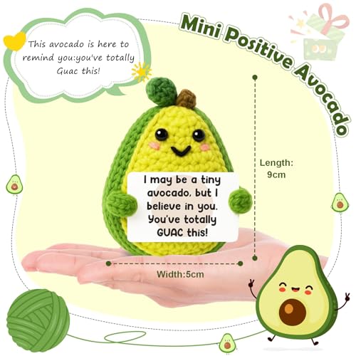 BelleFlair Positive Avocado Kuscheltier, Handgemachtes Motivationsgeschenke für Emotionale Support, Süße Motivation und Positive Geschenke als Aufmunterung für Freunde, Kollegen, Frauen, Männer