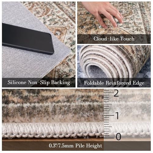 Tapete Boho Vintage 9x12 Pies Lavable Antideslizante miniatura 6