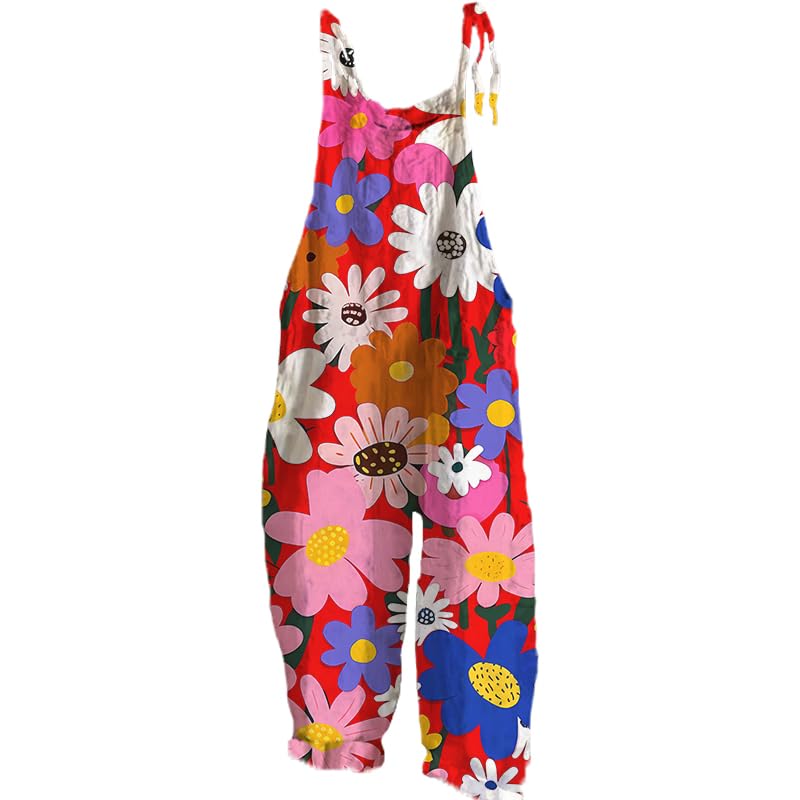 Bengbobar Jumpsuits For Women Casual Loose Summer Rompers Boho Floral Rompers Wide Leg Bib Overall with Pockets Womens Pants