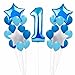 Produktbild ZCOINS Dekoration Erster Geburtstag für Jungen, 100 cm Riesenfolie Ballon, 30cm Latex Ballons 30pcs, Star Foil Ballons 4st (Blau)