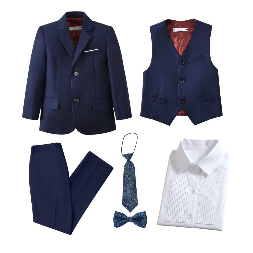 SISAVEBoys Suit for Kids 6 Pieces Formal Dresswear Set Teen Boys Tuxedo Suits for Wedding Graduation