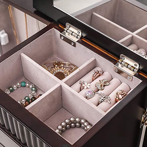 Karl Home Large Standing Jewelry Armoire Cabinet With 7 Drawers & 2 Swing Doors 16 Hooks, Large Wood Jewelry Cabinet Organizers With Top Flip Mirror, Dark Brown #TOP2