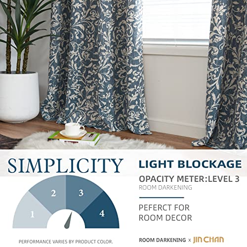 Jinchan 80% Blackout Curtains For Living Room, Farmhouse Drapes With Scroll Floral Patterned For Bedroom, Grommet Top Thermal Insulated Curtains, Vintage Country Curtain 84 Inch Length 2 Panels Blue #TOP5