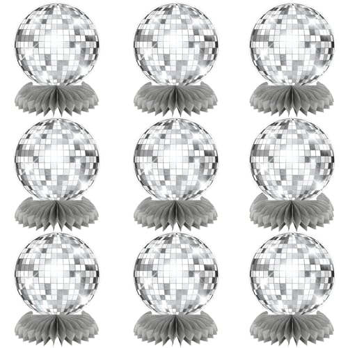 Boule disco de table argentée alvéolée pour animer un anniversaire thème années 70