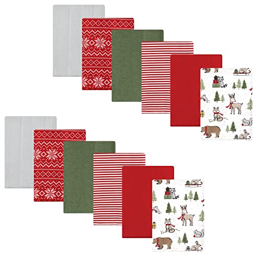 Image of Hudson Baby Unisex Baby Cotton Flannel Burp Cloths Bundle, Christmas Forest, One Size