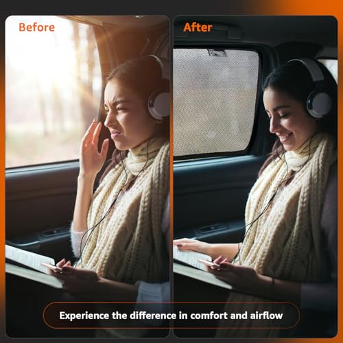 Image of Amazon Basics Side Window Sun Shade for Maruti Suzuki Ertiga (2025 Onwards) - Front Half Cut + Rear Zipper | Custom-Fit Magnetic Car Curtains | Black | Pack of 6 Pcs | Cotton Mesh