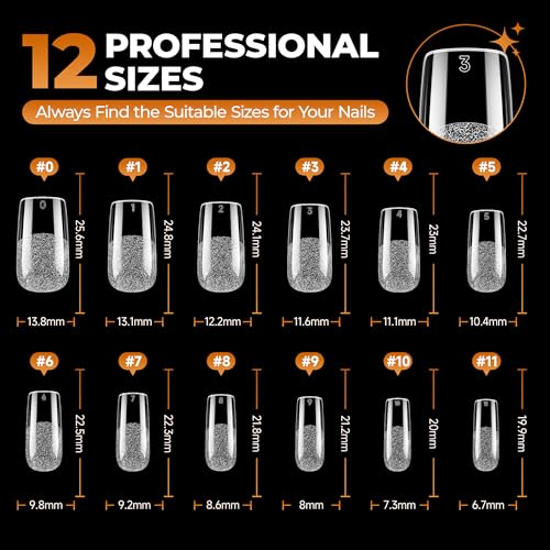 Image of UNA GELLA Medium Square Gel Nail Tips Kit, 120Pcs Nail Tips with Nail Glue | Pre Etched Fake Nails, Mini LED Nail Lamp for Nails Extension DIY Salon at Home 12 Sizes