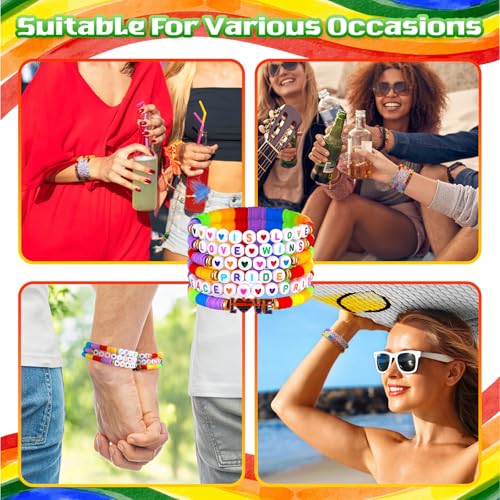 Kenning 36 Pcs Lgbt Pride Gifts Bracelets Bulk Stackable Heishi Surfer Bracelets Beaded Friendship Party Favors Stretch Jewelry Gifts for Parade Beach Summer Christmas Party Supplies by Kenning - Used condition - Image 7