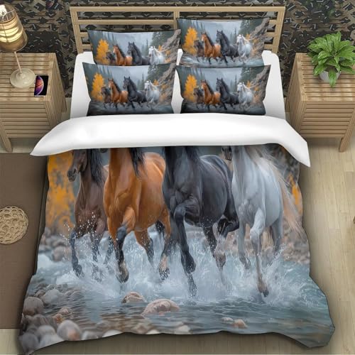 Housse de Couette Chevaux Sauvages Facile à Changer avec Fermeture Éclair - 5
