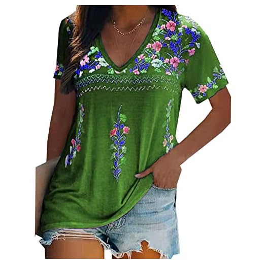 WAEKQIANG Vår/sommar dammode ledig lös pendlare tryck trend v-ringad topp, gRÖN, XL