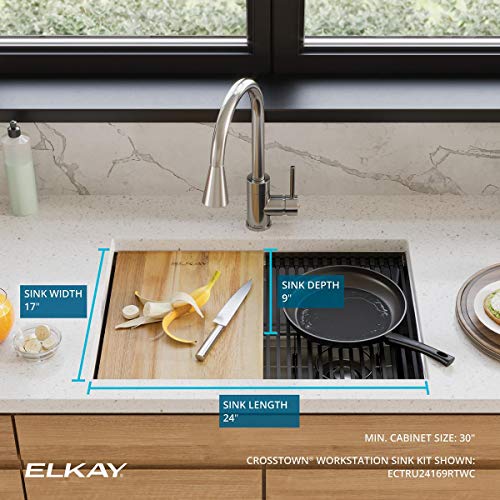 Image of Elkay Crosstown 18 Gauge Workstation Stainless Steel 25-1 /2 inch x 18-1 /2 inch x 9 inch Single Bowl Undermount Sink Kit