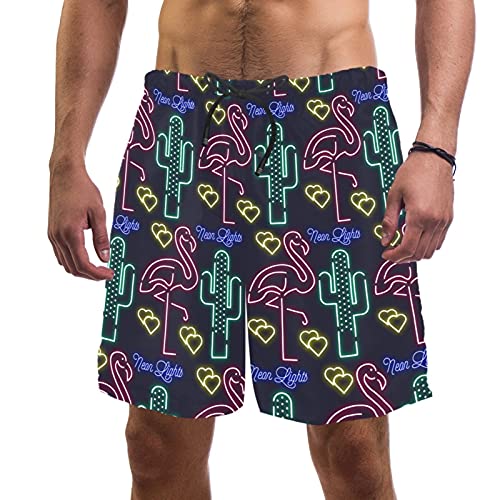Short de bain pour homme multicolore à motif flamant rose fluo avec doublure