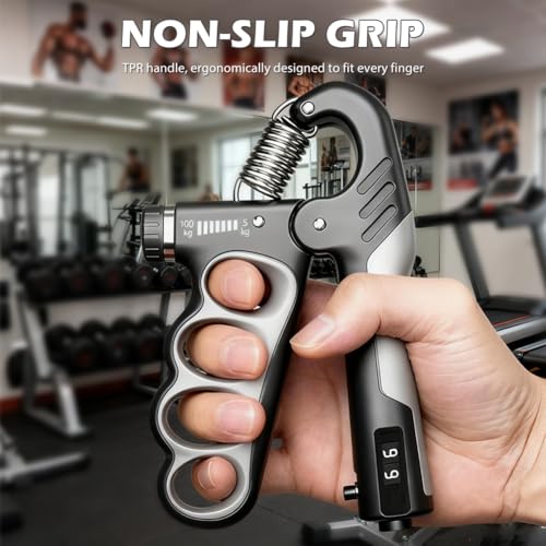 Handtrainer, 5-100 kg, vingertrainer, instelbare grip, instelbare weerstand, 5-100 kg, trainer voor hand en onderarm, sportaccessoires voor regelmatige training thuis, grijs - Afbeelding 6