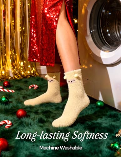 Image of TEHOOK Warm & Cozy Gifts for Women, Fluffy Fuzzy Plush Sleeping Slipper Socks - Soft Warm Fabric