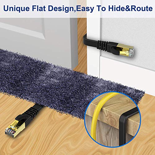 Image of KASIMO Cat 8 Flat Ethernet Cable 1 ft, Cat8 High Speed Flat Internet Network LAN Cable 40Gbps 2000MHz SSTP Network Patch Cord with Gold Plated RJ45 Connector (1ft)