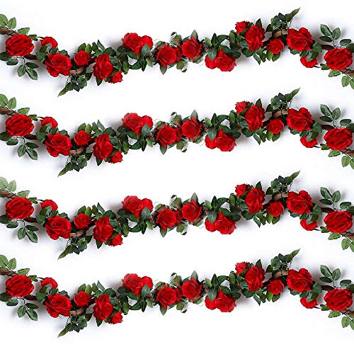 Ruiuzi Guirnalda de Rosas Artificiales, Flores de Seda para Colgar, Plantas Artificiales para hoteles, Bodas, hogar, Fiestas, Jardines, Manualidades, Arco, decoración (Rojo, 2pcs) Cover