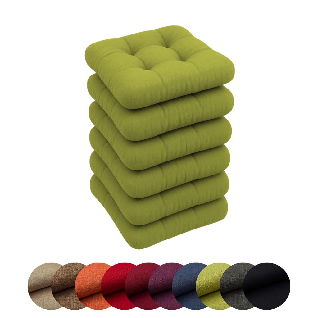 chilly pilley Juego De Cojines para Sillas con Lazos Cojines De Cocina Acolchados Muchos Tamaños Cojines para Sillas Tapicería De Sillas Cojines Decorativos (6X Cojines 40x40. Verde)