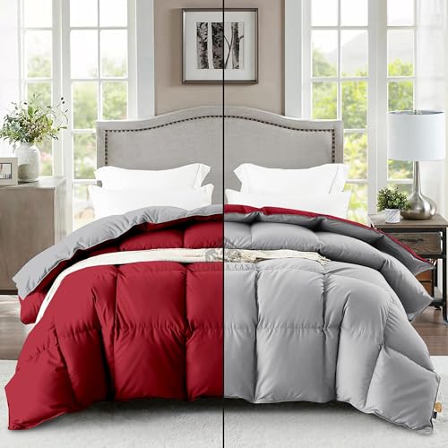 Image of Reversible Heavy Winter Comforter King Size 90 inchX106 inch | 600 GSM Fill for Winter Comforter /Rajai /Duvet /Blanket Hotel Luxury Soft Fluffy King Size - Burgundy /Silver Grey Color