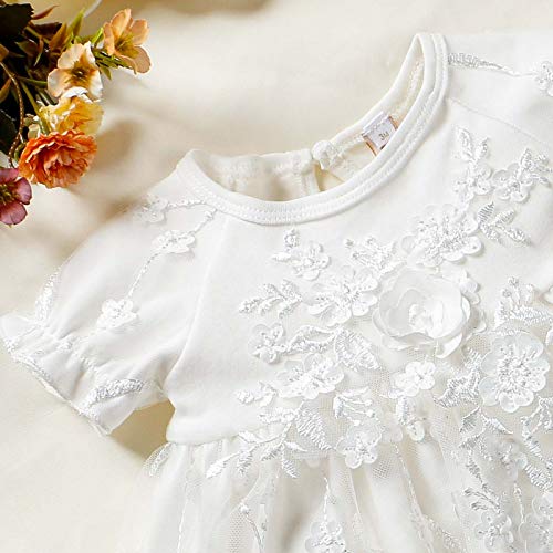 Tentide Infant Baby Girl Baptism Dress White 0-24 Months Cotton Flower Tutu Dress For Christening Birthday Wedding Party (Off-White, 6-12 Months) #TOP3