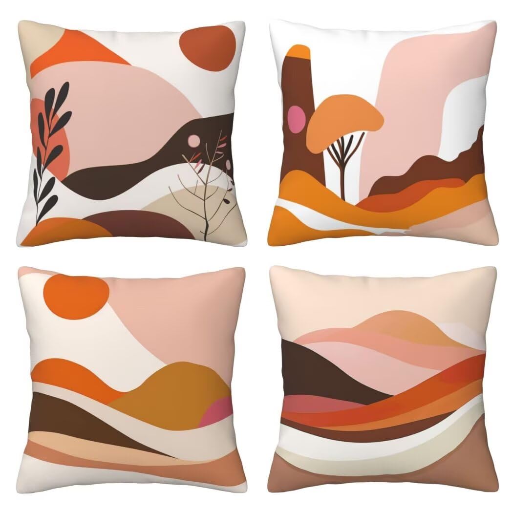 Kussensloop van Fluweel 30x30 cm, Set van 4 Decoratieve Kussenhoezen Abstract Zachte Kussenslopen Sierkussen Landschap Kussenhoes Bankkussen Decoratie voor Woonkamer, Slaapkamer, Bank, Balkon -LI116