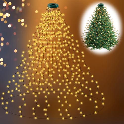 CHOIGN Luces de Navidad para Árbol Interior y Exterior, 400 LEDs Blanco Cálido 2M x 16 Cuerdas, Luces Navideñas Impermeables IP44 con 8 Modos y Memoria, Decoración Ideal para Árboles de 1.5–2.4 m