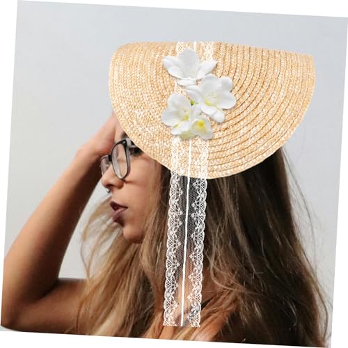 Beaupretty Vintage Lolita Straw Woven Bonnet Hat for Women Lightweight Sun Hat with Wide Brim for Beach Parties and4
