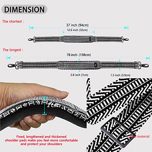 Image of Shoulder Strap 78 inch Universal Handbag Strap with Ultra-thick Fixed Padded and Dual Balanced Adjustable Buckles Shoulder Crossbody Strap for Briefcase Messenger Bag Laptop bag Luggage,BK&White Jacquard