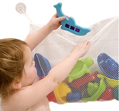 EJY Blanc Baignoire Jouets Sacs pour Bébés, Bath Jouet Organisateur, Sac pour les Jouets du Bain, Jouets Tidy stockage Aspiration Sac en Filet 45*35 cm