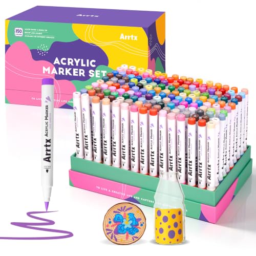 Image of Arrtx 150 Colors Markers Paint Pens, Acrylic Paint Pens for Artists Adults Coloring Drawing Cartoon Anime Comic - Brush Tip for Rock Painting, Wood, Canvas, DIY Crafts Making Art Supplies