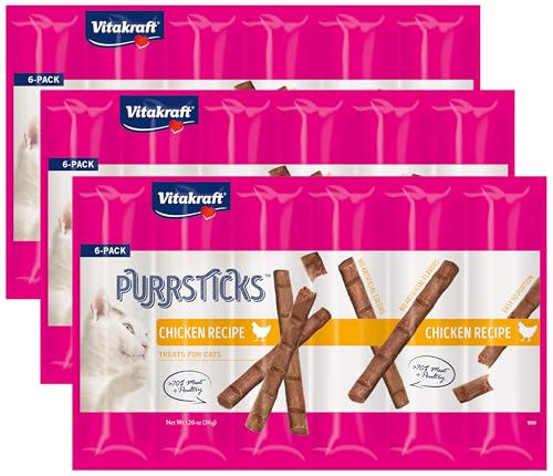 Vitakraft PurrSticks Cat Sticks, Chicken, 18 Sticks | Breakable Meatstick