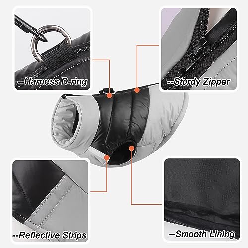 Hundemantel wasserdicht Winddicht Haustier warme Jacke Outdoor, Rollkragen Outfit Weste kalten Winter Kleidung für mittelgroße Hunde - weiche Dicke Baumwolle gefüttert, mit Geschirr D-Snap, Grau 4XL