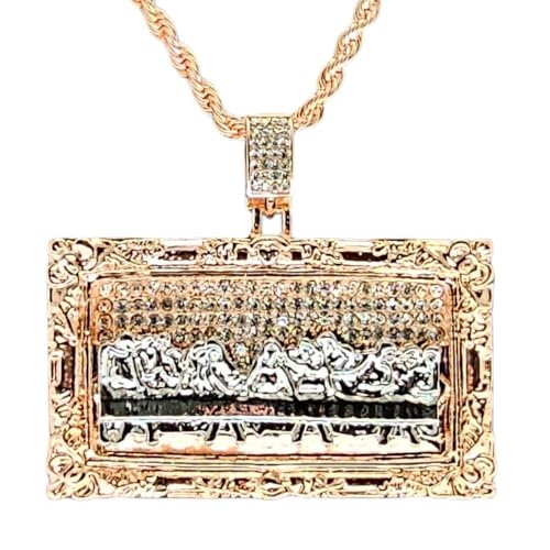 Two Tone XL Last Supper CZ Pendant 14k Rose Gold Plated...