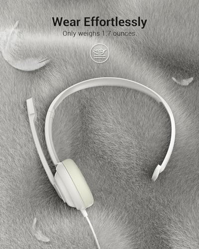 Image of HW02 USB Headset with Microphone Noise Cancelling & in-line Control, Super Light, Ultra Comfort On-Ear Wired Office Call Center Headset for Boom Skype Webinars (White)