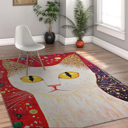 Tapis doux chat blanc lavable pour protéger et décorer le sol du salon