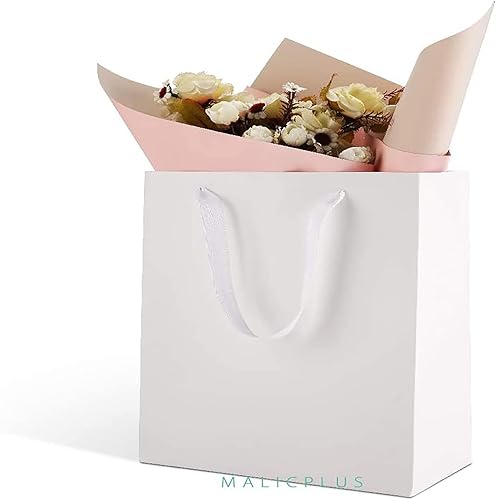 Miniatura 3 de MALICPLUS 12 bolsas de regalo grandes de 10 x 5 x 13 pulgadas, bolsas grandes de color blanco mate con asas para todas las ocasiones