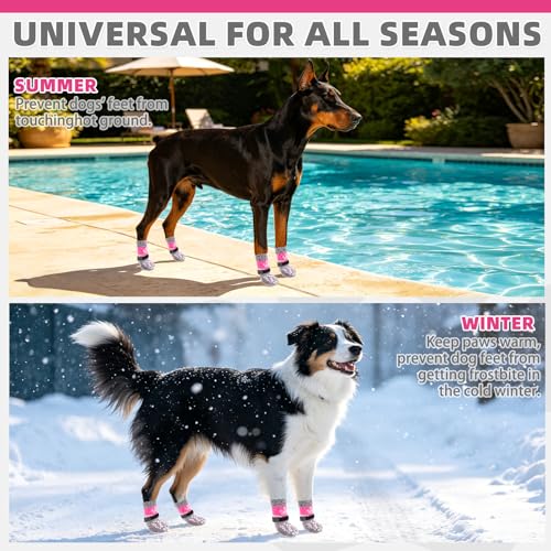 Image of Mihachi Anti Slip Dog Socks, Dog Boots for Hot /Cold Pavement for Hardwood Floors Prevent Licking, Traction Control Waterproof Rubber Sole Paw Protectors for Small Medium Large Senior Dogs, Pink L
