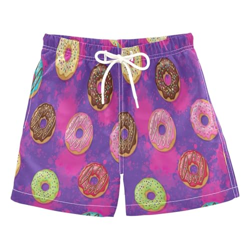 Boys Swimming Shorts, Anti Chafe Swim Trunks for Boys 2 T, Colorful Cartoon Donuts