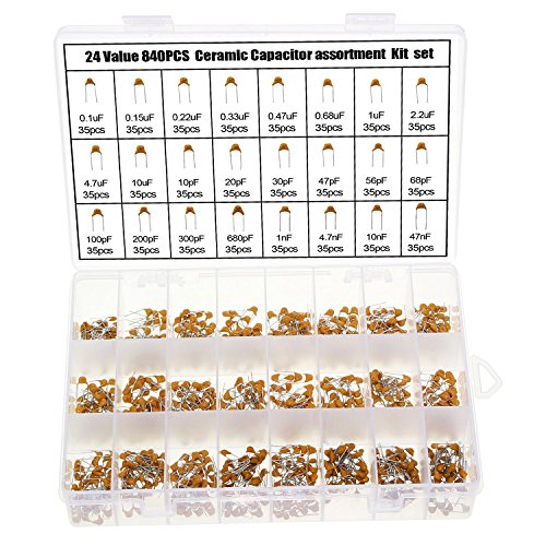 Wimas Ceramic Capacitor Kit 840PCS 24Values Capacitor Kit DIP Monolithic Multilayer Ceramic Capacitors Assortment Box Kit Range 10pf-10uf