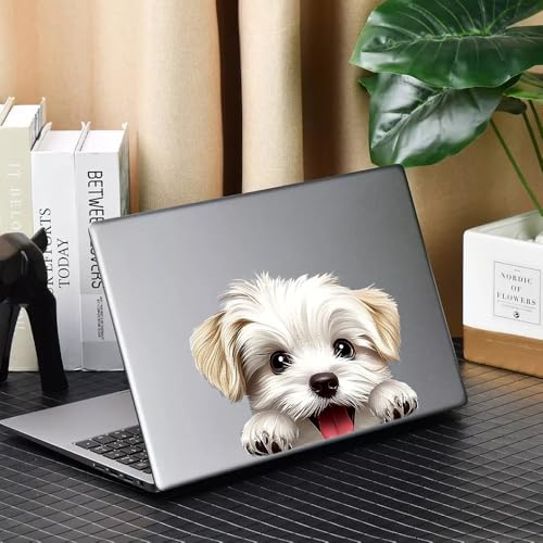 Image of Cute Animal Dog Car Sticker Waterproof PVC Double-Sided Printed Puppy Car Decal Funny Dog Peeking Decal for Car Window Bumper Truck Wall Laptop Car Decor (White Dog)