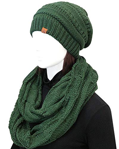 Wrapables Winter Warm Chunky Cable Knit Infinity Scarf and Beanie Set2