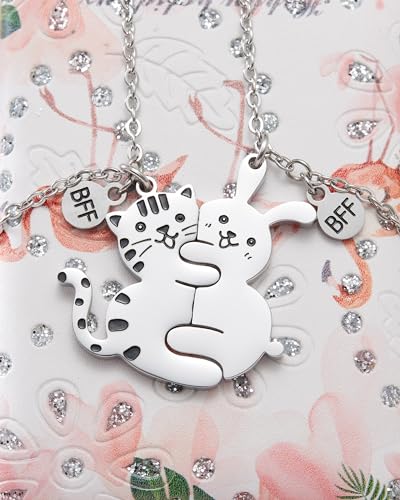 Best Friends Chains BFF Necklace 2 3 Cute Cartoon Split Heart Matching Friendship Necklaces Gifts for 2 3 Womens Daughter Sister BFF.2