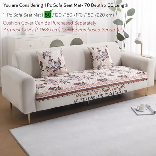 Image of HOKIPO 'LiefNest' Holland Velvet Sofa Cover Mat with Foam Filling for 1 /2 /3 Seater & L-Shape Sofa. Make Your Own Sofa Cover Set, Mat Size: 60(L) cm, Chrysanthemum Bloom Soft Beige (IN-821-D6)