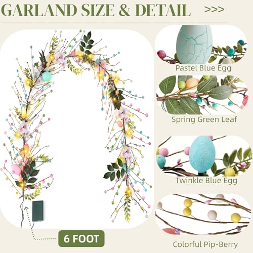 6 Foot Easter Egg Garland with LED Lights - 50% Off with Code EF2HEJE6