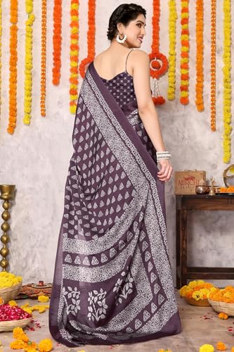 Image of MIRCHI FASHION Saree for Woman | Chiffon Block Printed Lightweight Daily Wear Sarees with Blouse
