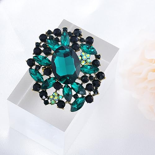 Image of LAXPICOL Vintage Austrian Crystal Elegant Flower Brooch for Women Broach Pin Wedding Jewelry Antique-Gold Tone