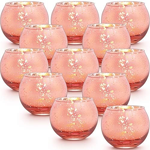 LAMORGIFT Rose Gold Votive Candle Holders Set of 12 - Mercury Glass Votives Candle Holder - Tealight Candle Holder for Home Decor and Weddings/ Parties Table Centerpieces