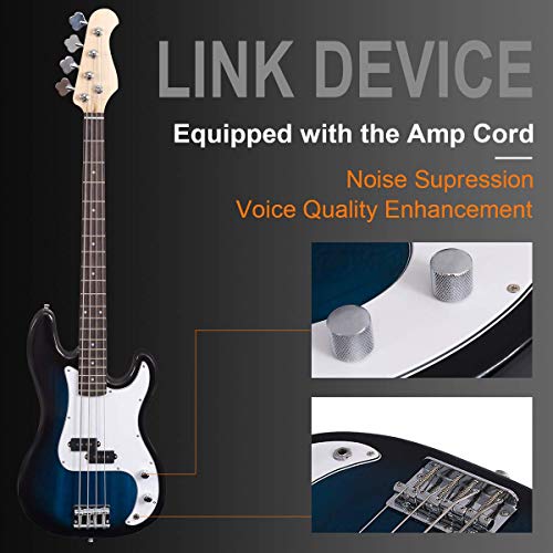 Costzon Full Size Electric 4 String Bass Guitar For Beginner Starter Complete Kit, Rose Fingerboard And Bridge, W/Two Pickups & Two Tone Control, Guitar Bag, Strap, Guitar Pick, Amp Cord (Blue Bass) #TOP6