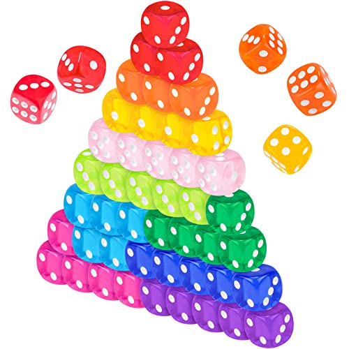 NiToy 50PCS 14MM Game Dice Set, Solid 6-Sided Translucent Vintage Colors Rounded Corners for Board Game, Party, Holidays, Family Game, Math Teaching Tool Classroom Accessories RPG Dice (10 Mix Colors)