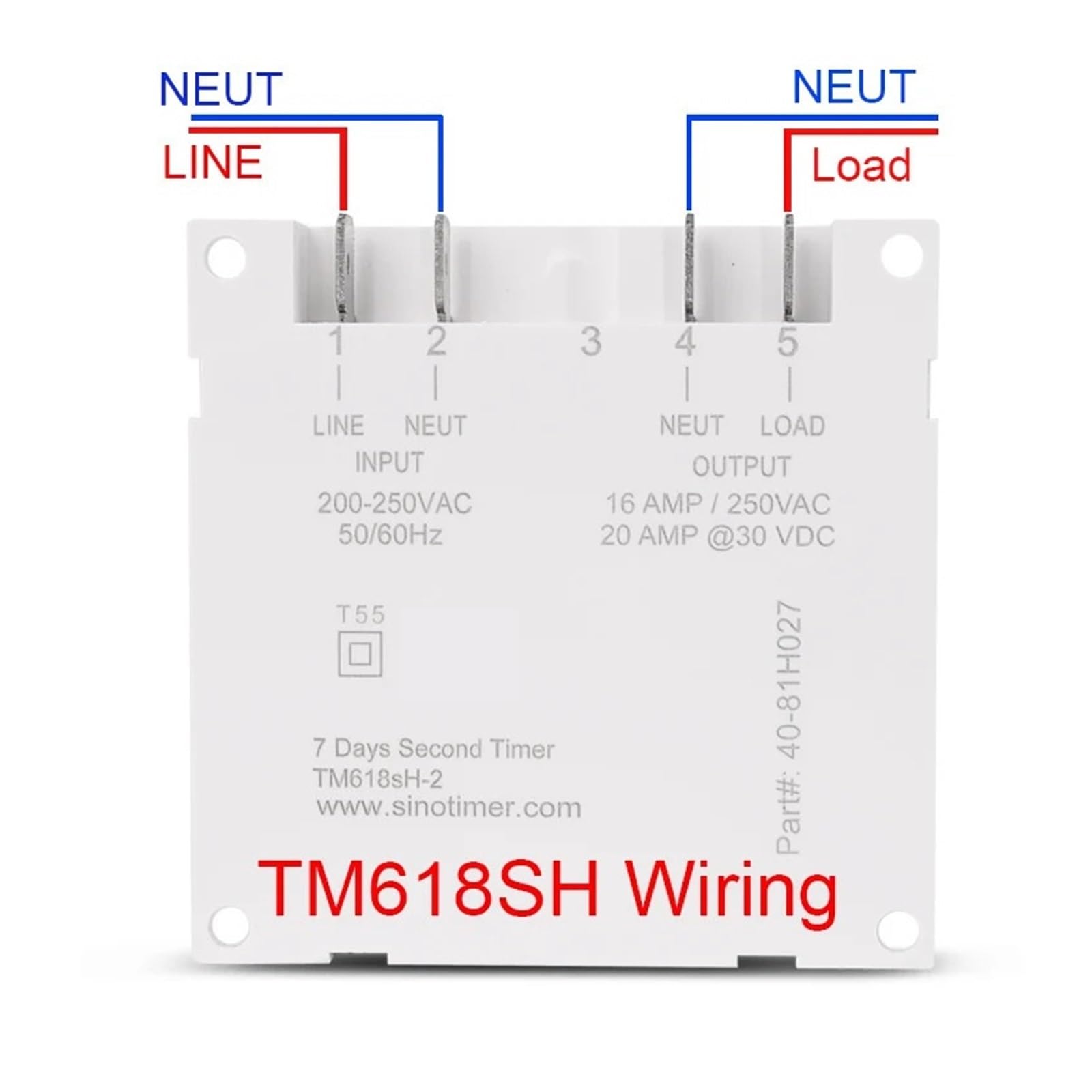 TM618SH Temporizador Digital con Interruptor L/C/D, con intervalo de 1 Segundo, 5 V, 12 V, 24 V, 110 V y 220 V, relé de Tiempo programable semanal de 7 días con Cuenta Regresiva(110V)